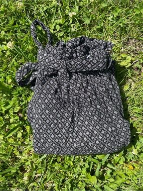 H&M Black & White Diamond-Print Paperbag Waist Pants